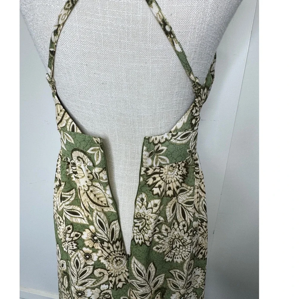 Love Squared Halter Top Maxi Dress Empire Waist Small Green‎ Floral
